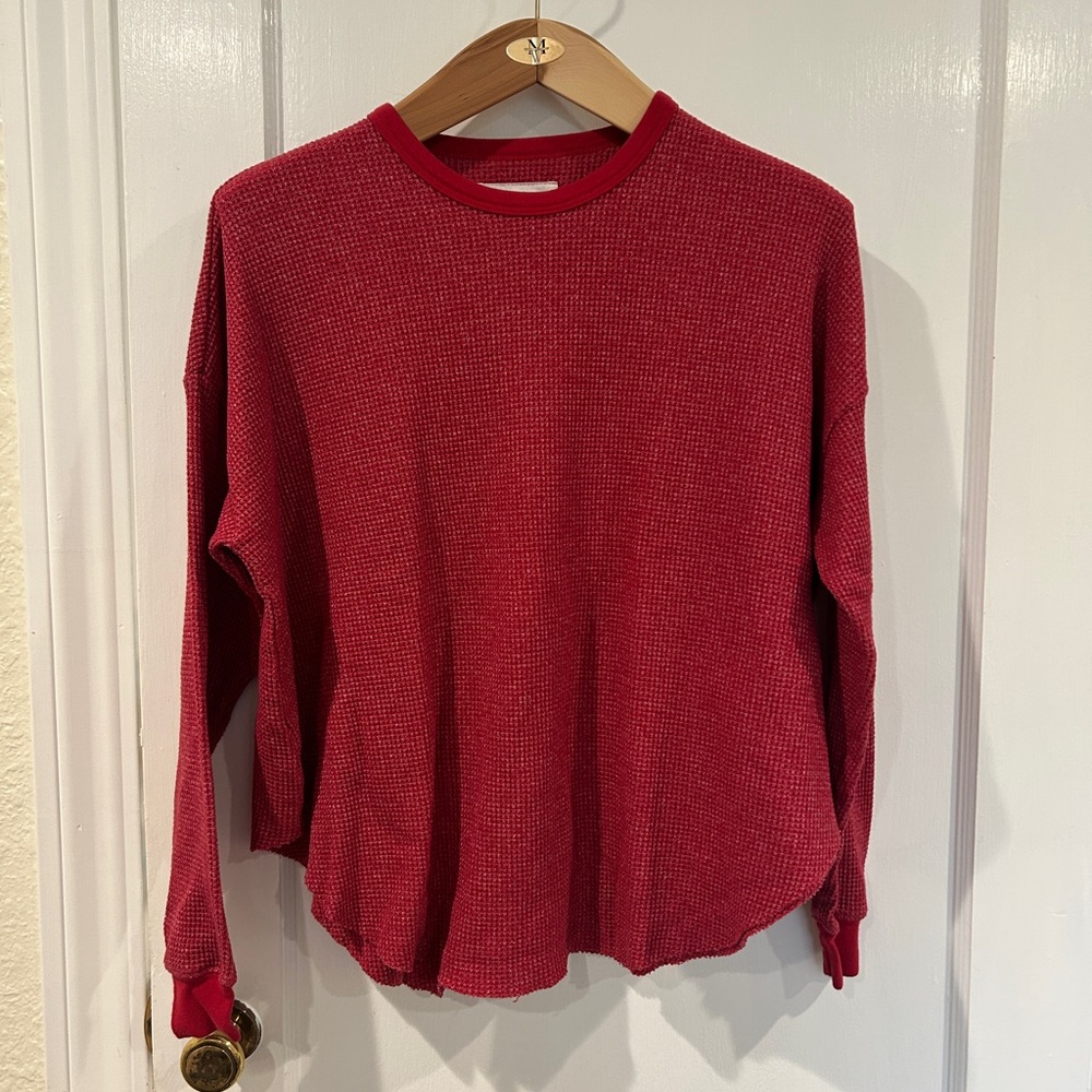 THE GREAT. Red Textured Knit Top